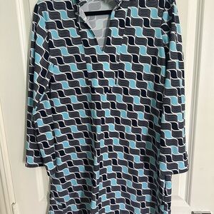 Jude Connally Navy, light blue and white Geometric Tunic Dress.